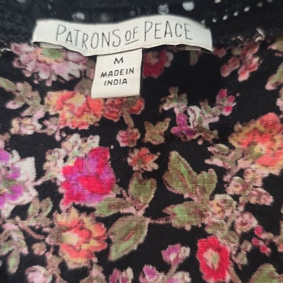 Patrons of Peace -674 Long Sleeve Boho Cottagecore Blouse Black Floral Medium - Picture 3 of 9